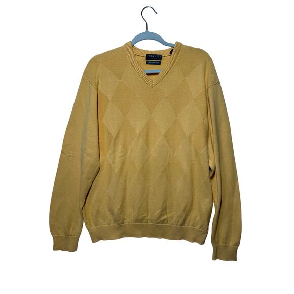 Lyle & Scott Men's Northern Isles Gold Cotton V-Neck Sweater Pullover Size L - Picture 1 of 10